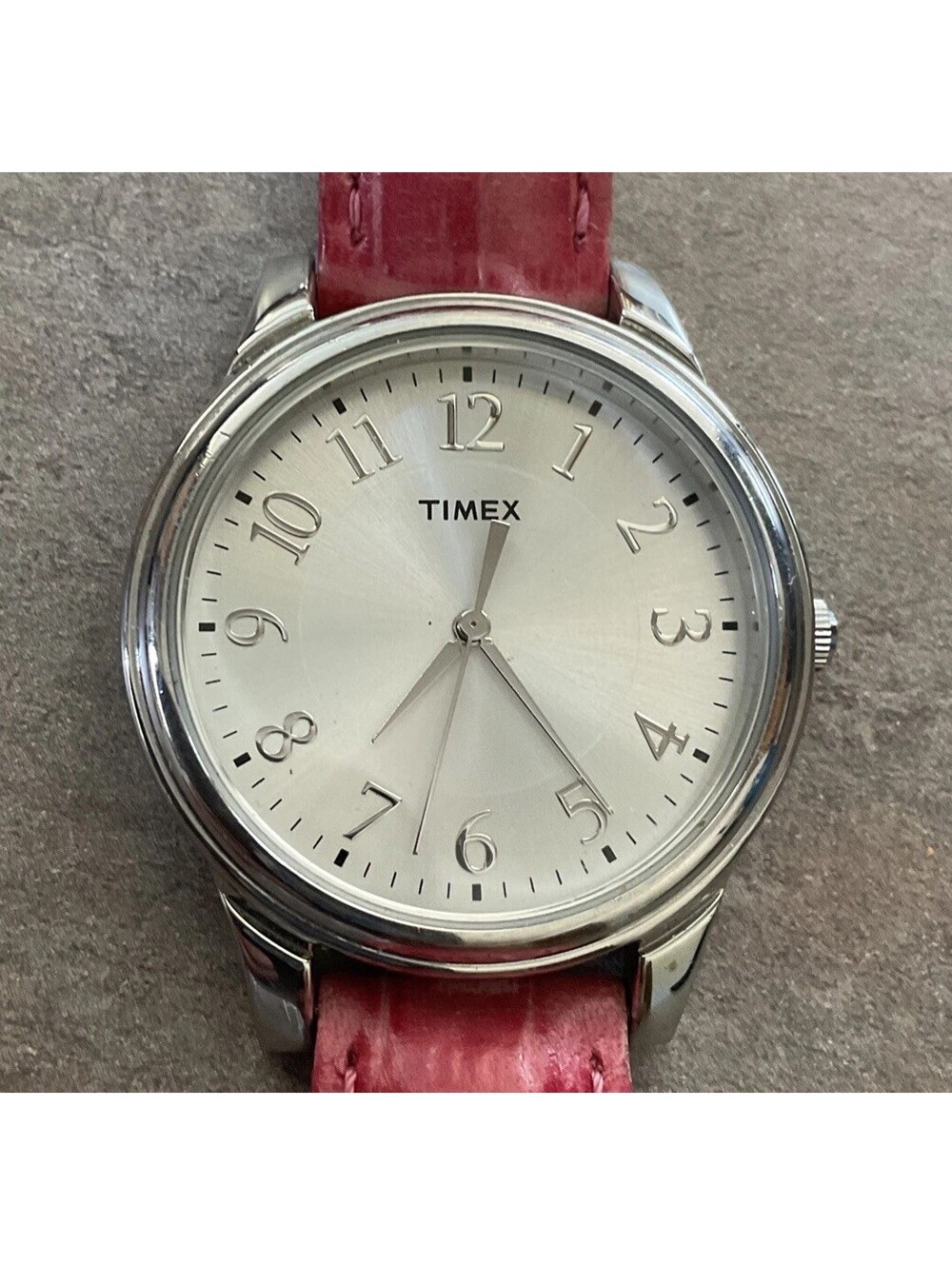 Timex Womens Watch 35mm Silver Tone Case and Dial W/Pink Leather Band BD